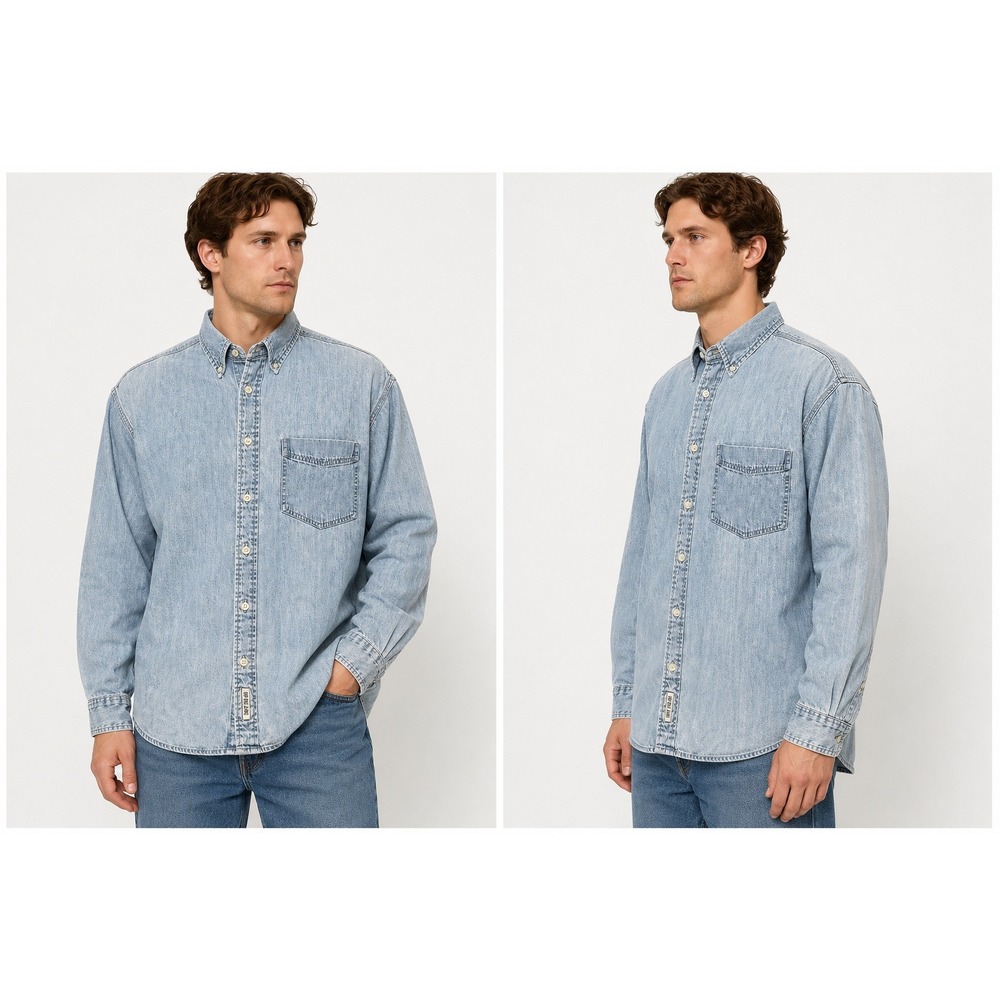 Gap Blue Jeans Mens XL Light Wash Denim Button Down Shirt Long Sleeve Cotton
